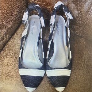 Elegant Black and White Striped Block Heels